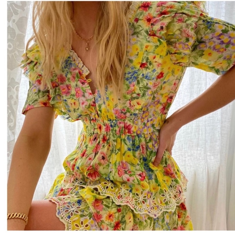 Loveshackfancy Aldina Dress in Rainbow Skies size P
